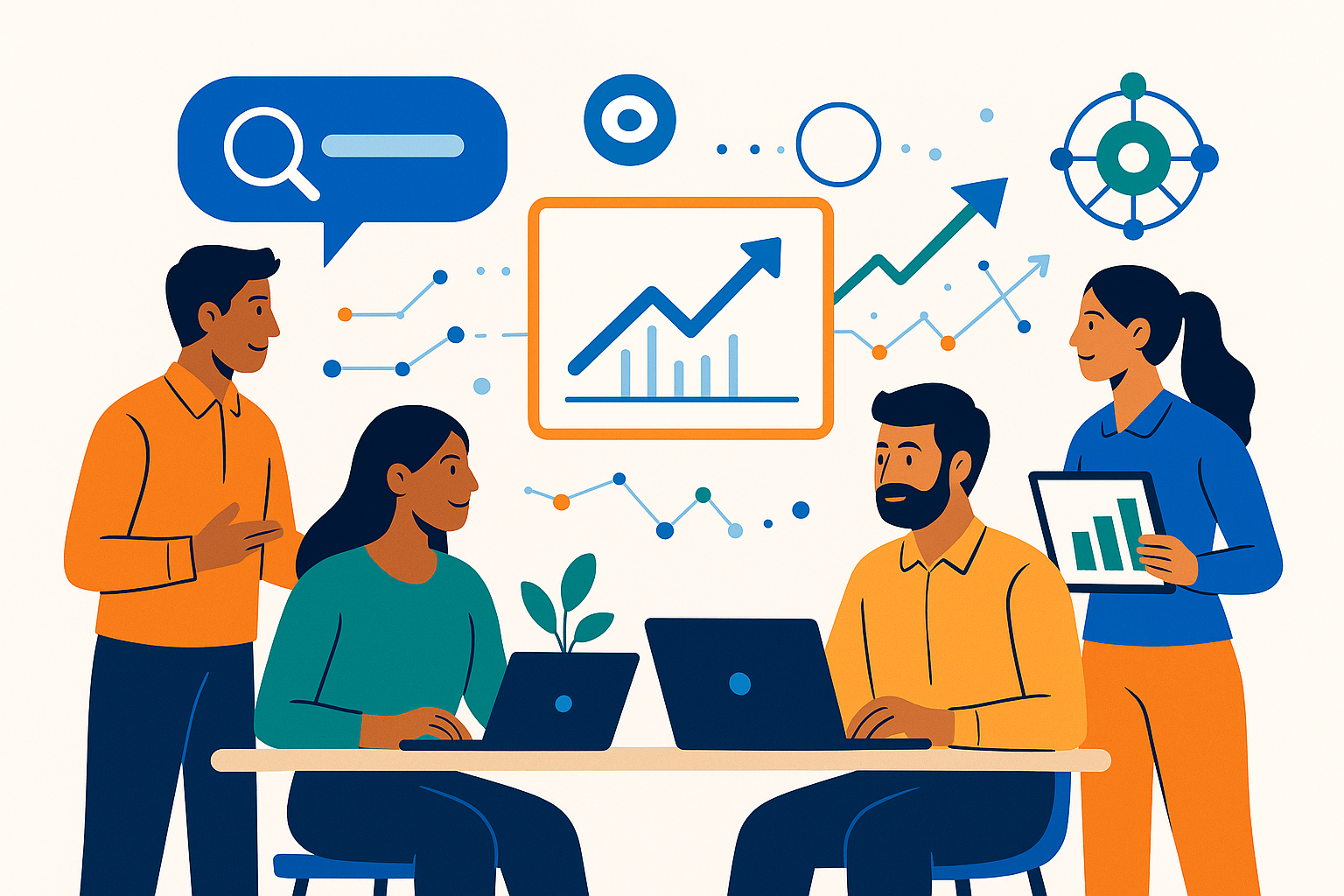 Team collaborating in a modern office